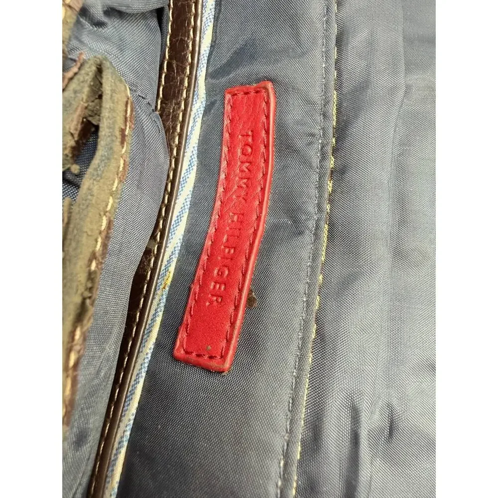Tommy Hilfiger Monogram Wristlet Clutch Wallet Brown Canvas Red Blue Stripe